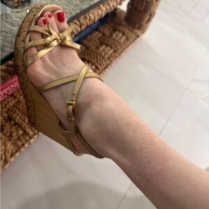Prada Gold Wedge Sandals